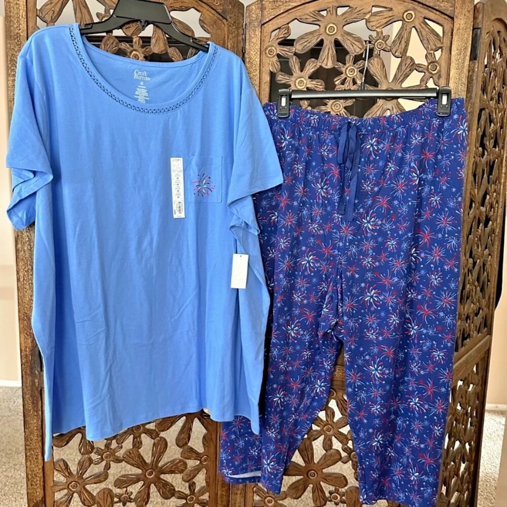 Womens Croft & Barrow Pajama Tee & Pajama Cropped Pants Set SZ 4X Plus Size NWT